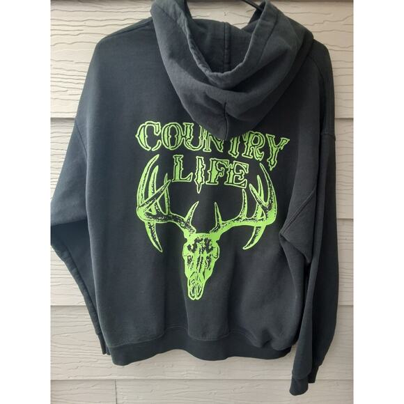 Country Life Hoodie Black Gildan Sweater Antlers Men's Size L - Picture 2 of 10